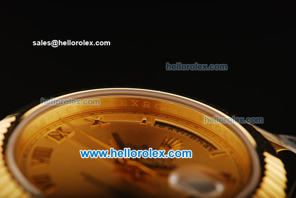 Rolex Day Date II Rolex 3156 Automatic Movement Full Gold with Golden Dial and Roman Numeral Markers - Click Image to Close